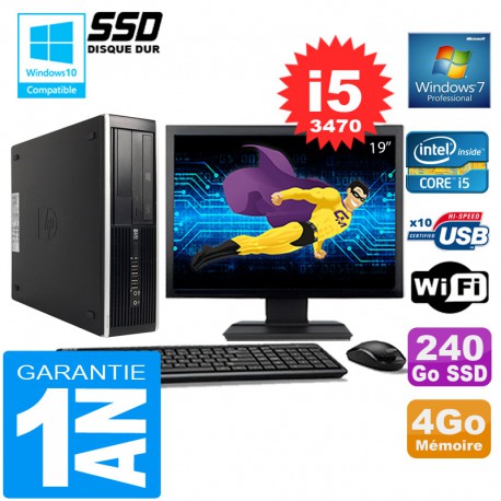 PC HP Compaq 8300 SFF Core I5-3470 Ram 4Go Disque 240 Go SSD Wifi W7 Ecran 19"