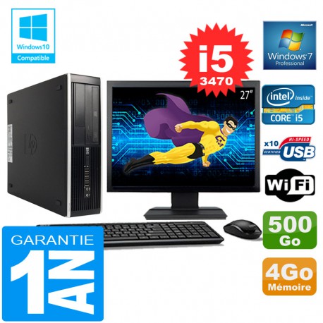 PC HP Compaq 8300 SFF Core I5-3470 Ram 4Go Disque 500 Go Wifi W7 Ecran 27"