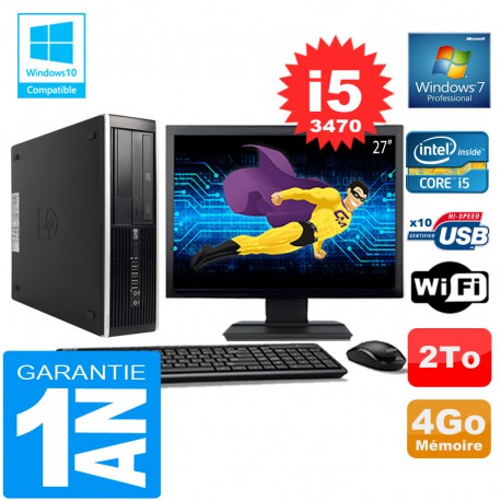PC HP Compaq 8300 SFF Core I5-3470 Ram 4Go Disque 2 To Wifi W7 Ecran 27"