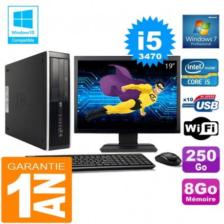 PC HP Compaq 8300 SFF Core I5-3470 Ram 8Go Disque 250 Go Wifi W7 Ecran 19"