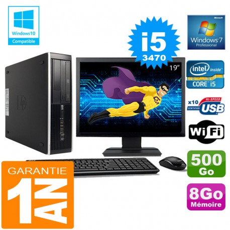PC HP Compaq 8300 SFF Core I5-3470 Ram 8Go Disque 500 Go Wifi W7 Ecran 19"