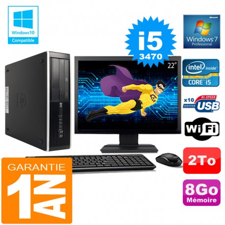 PC HP Compaq 8300 SFF Core I5-3470 Ram 8Go Disque 2 To Wifi W7 Ecran 22"