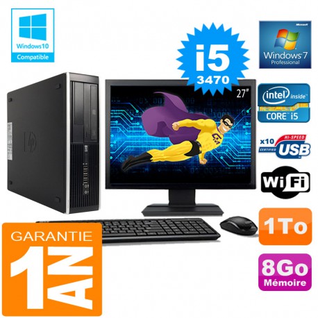 PC HP Compaq 8300 SFF Core I5-3470 Ram 8Go Disque 1 To Wifi W7 Ecran 27"
