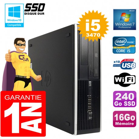 PC HP Compaq 8300 SFF Core I5-3470 Ram 16Go Disque 240Go SSD Graveur DVD Wifi W7