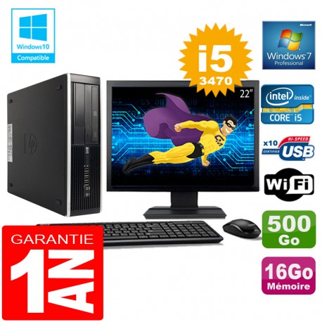 PC HP Compaq 8300 SFF Core I5-3470 Ram 16Go Disque 500 Go Wifi W7 Ecran 22"