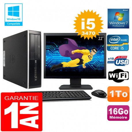 PC HP Compaq 8300 SFF Core I5-3470 Ram 16Go Disque 1 To Wifi W7 Ecran 22"