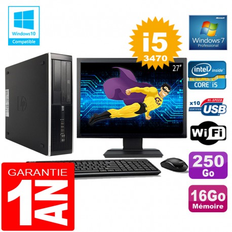 PC HP Compaq 8300 SFF Core I5-3470 Ram 16Go Disque 250 Go Wifi W7 Ecran 27"
