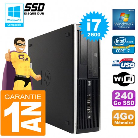 PC HP Compaq 8300 SFF Core I7-2600 Ram 4Go Disque 240 Go SSD Graveur DVD Wifi W7