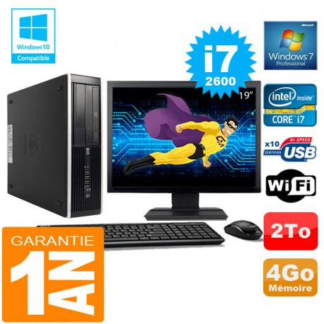 PC HP Compaq 8300 SFF Core I7-2600 Ram 4Go Disque 2 To Wifi W7 Ecran 19"