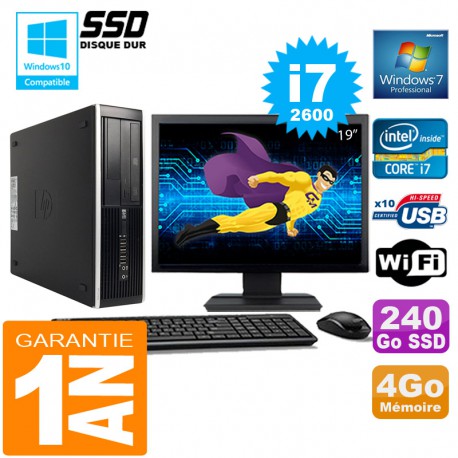 PC HP Compaq 8300 SFF Core I7-2600 Ram 4Go Disque 240 Go SSD Wifi W7 Ecran 19"