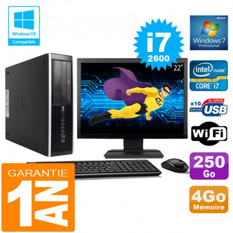 PC HP Compaq 8300 SFF Core I7-2600 Ram 4Go Disque 250 Go Wifi W7 Ecran 22"