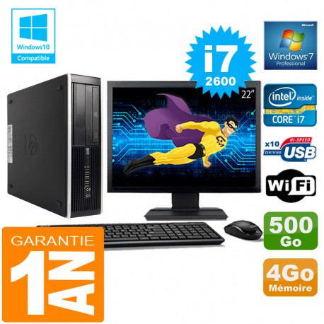 PC HP Compaq 8300 SFF Core I7-2600 Ram 4Go Disque 500 Go Wifi W7 Ecran 22"