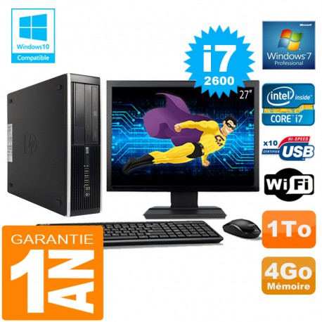 PC HP Compaq 8300 SFF Core I7-2600 Ram 4Go Disque 1 To Wifi W7 Ecran 27"