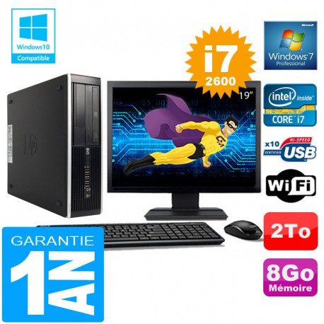 PC HP Compaq 8300 SFF Core I7-2600 Ram 8Go Disque 2 To Wifi W7 Ecran 19"