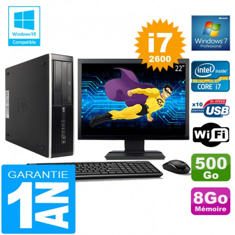 PC HP Compaq 8300 SFF Core I7-2600 Ram 8Go Disque 500 Go Wifi W7 Ecran 22"