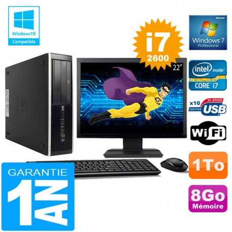 PC HP Compaq 8300 SFF Core I7-2600 Ram 8Go Disque 1 To Wifi W7 Ecran 22"