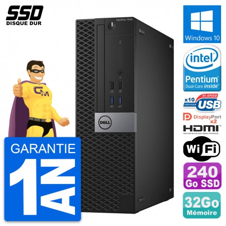 PC Dell OptiPlex 7040 SFF Intel G4400 RAM 32Go SSD 240Go HDMI Windows 10 Wifi