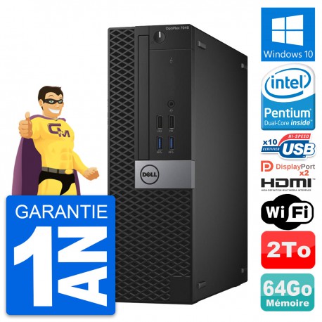 PC Dell OptiPlex 7040 SFF Intel G4400 RAM 64Go Disque 2To HDMI Windows 10 Wifi