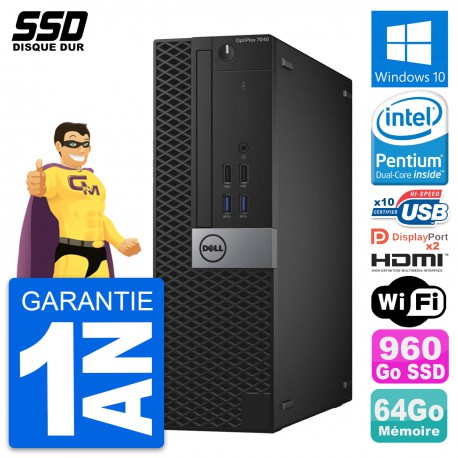 PC Dell OptiPlex 7040 SFF Intel G4400 RAM 64Go SSD 960Go HDMI Windows 10 Wifi