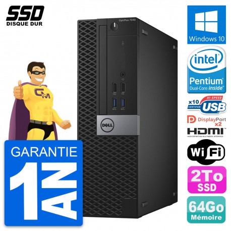 PC Dell OptiPlex 7040 SFF Intel G4400 RAM 64Go SSD 2To HDMI Windows 10 Wifi