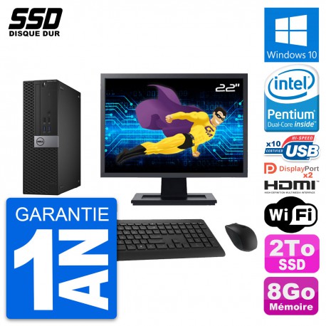 PC Dell 7040 SFF Ecran 22" Intel G4400 RAM 8Go SSD 2To HDMI Windows 10 Wifi