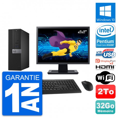 PC Dell 7040 SFF Ecran 22" Intel G4400 RAM 32Go Disque 2To HDMI Windows 10 Wifi