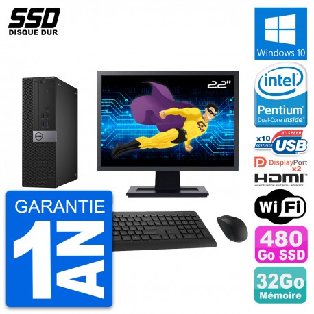 PC Dell 7040 SFF Ecran 22" Intel G4400 RAM 32Go SSD 480Go HDMI Windows 10 Wifi