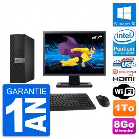 PC Dell 7040 SFF Ecran 27" Intel G4400 RAM 8Go Disque 1To HDMI Windows 10 Wifi