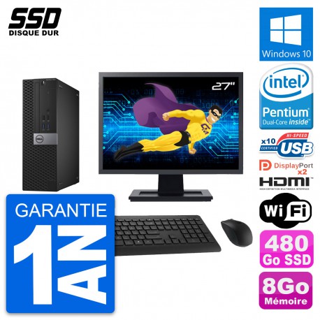 PC Dell 7040 SFF Ecran 27" Intel G4400 RAM 8Go SSD 480Go HDMI Windows 10 Wifi