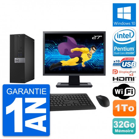PC Dell 7040 SFF Ecran 27" Intel G4400 RAM 32Go Disque 1To HDMI Windows 10 Wifi