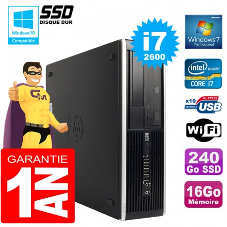 PC HP Compaq 8300 SFF Core I7-2600 Ram 16Go Disque 240Go SSD Graveur DVD Wifi W7