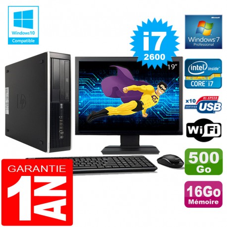 PC HP Compaq 8300 SFF Core I7-2600 Ram 16Go Disque 500 Go Wifi W7 Ecran 19"