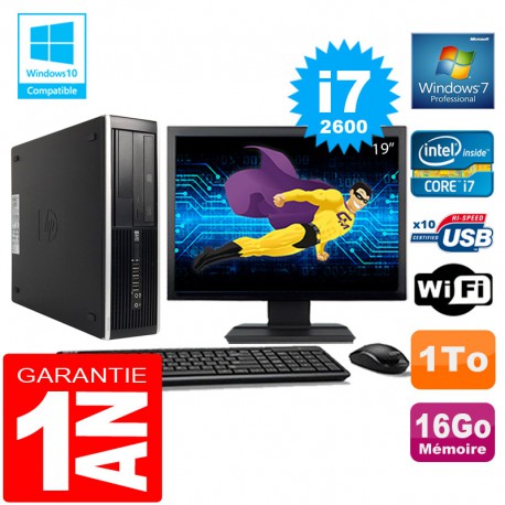 PC HP Compaq 8300 SFF Core I7-2600 Ram 16Go Disque 1 To Wifi W7 Ecran 19"
