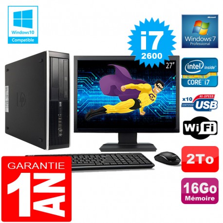 PC HP Compaq 8300 SFF Core I7-2600 Ram 16Go Disque 2 To Wifi W7 Ecran 27"