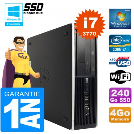 PC HP Compaq 8300 SFF Core I7-3770 Ram 4Go Disque 240 Go SSD Graveur DVD Wifi W7