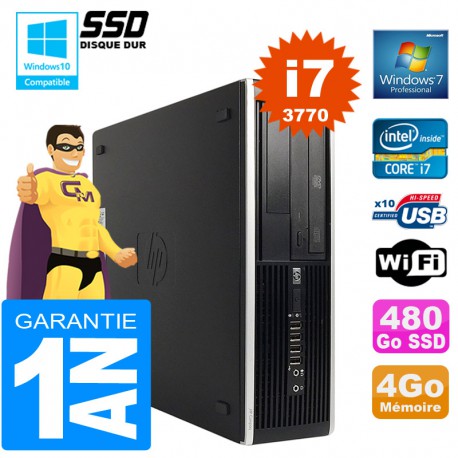 PC HP Compaq 8300 SFF Core I7-3770 Ram 4Go Disque 480 Go SSD Graveur DVD Wifi W7