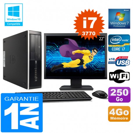 PC HP Compaq 8300 SFF Core I7-3770 Ram 4Go Disque 250 Go Wifi W7 Ecran 22"