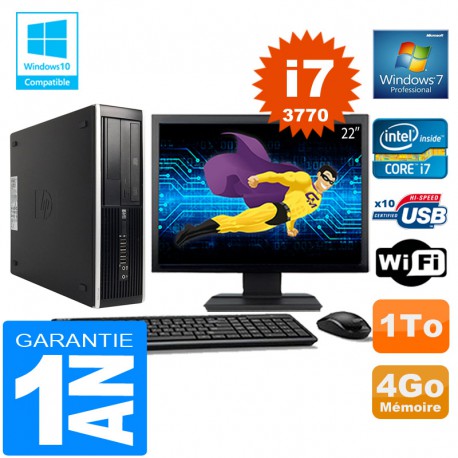 PC HP Compaq 8300 SFF Core I7-3770 Ram 4Go Disque 1 To Wifi W7 Ecran 22"