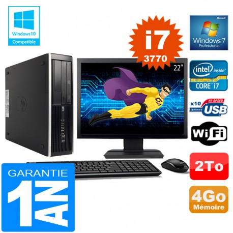 PC HP Compaq 8300 SFF Core I7-3770 Ram 4Go Disque 2 To Wifi W7 Ecran 22"
