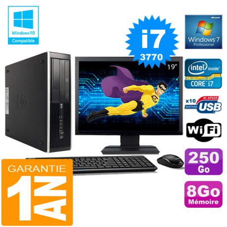 PC HP Compaq 8300 SFF Core I7-3770 Ram 8Go Disque 250 Go Wifi W7 Ecran 19"