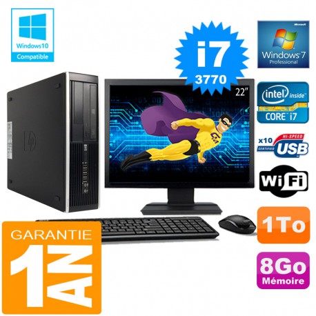 PC HP Compaq 8300 SFF Core I7-3770 Ram 8Go Disque 1 To Wifi W7 Ecran 22"