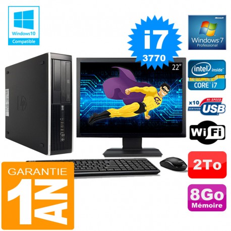 PC HP Compaq 8300 SFF Core I7-3770 Ram 8Go Disque 2 To Wifi W7 Ecran 22"