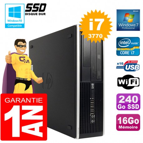 PC HP Compaq 8300 SFF Core I7-3770 Ram 16Go Disque 240Go SSD Graveur DVD Wifi W7