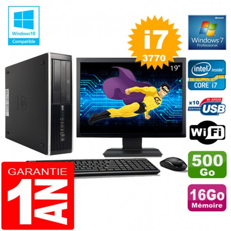 PC HP Compaq 8300 SFF Core I7-3770 Ram 16Go Disque 500 Go Wifi W7 Ecran 19"