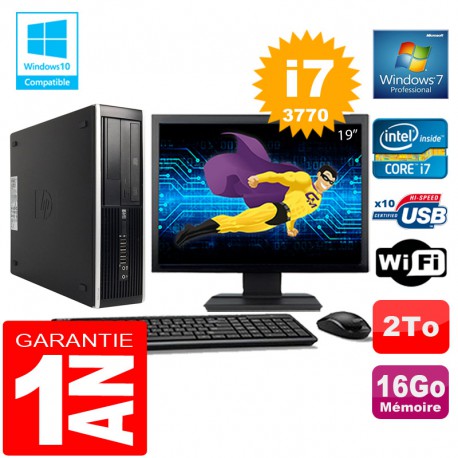PC HP Compaq 8300 SFF Core I7-3770 Ram 16Go Disque 2 To Wifi W7 Ecran 19"
