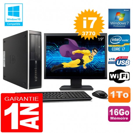 PC HP Compaq 8300 SFF Core I7-3770 Ram 16Go Disque 1 To Wifi W7 Ecran 19"