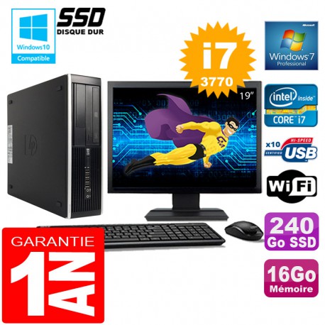 PC HP Compaq 8300 SFF Core I7-3770 Ram 16Go Disque 240 Go SSD Wifi W7 Ecran 19"