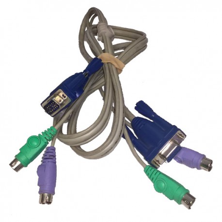 Câble adaptateur KVM VGA Mâle + PS/2 Mâle vers VGA Femelle + PS/2 Mâle