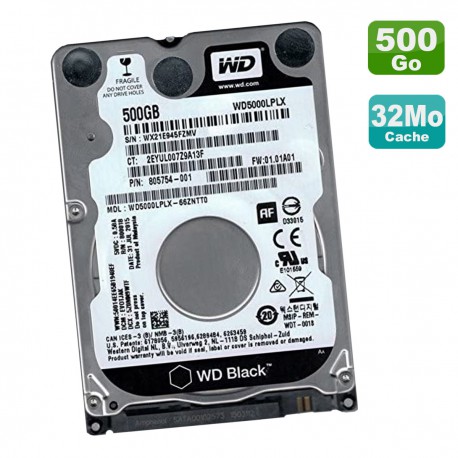 Disque Dur 500Go SATA 2.5" WD Black WD5000LPLX-66ZNTT0 HP 805754-001 01.01A01