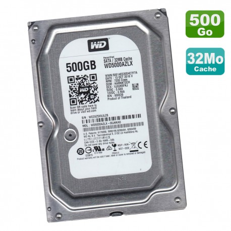 Disque Dur 500Go SATA 3.5" Western Digital Blue WD5000AZLX-00JKKA0 7200RPM 32Mo